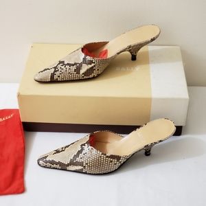 Bally Snakeskin Kitten Heels Mules 5.5